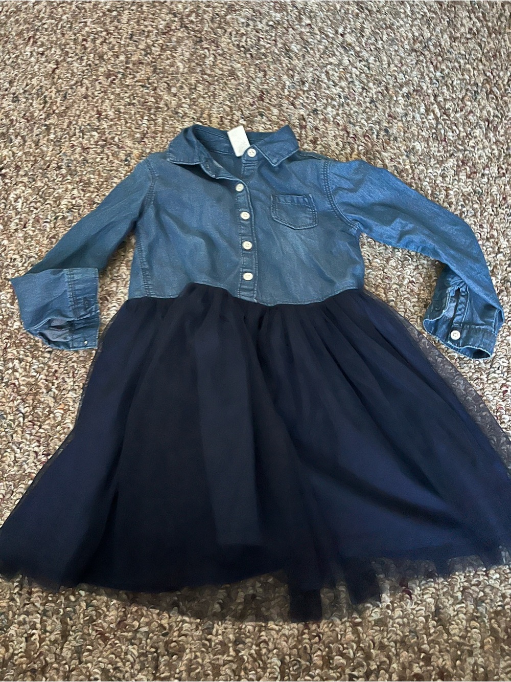 Osh Kosh B’gosh Denim Button-Front Top with Navy Tulle Skirt Dress